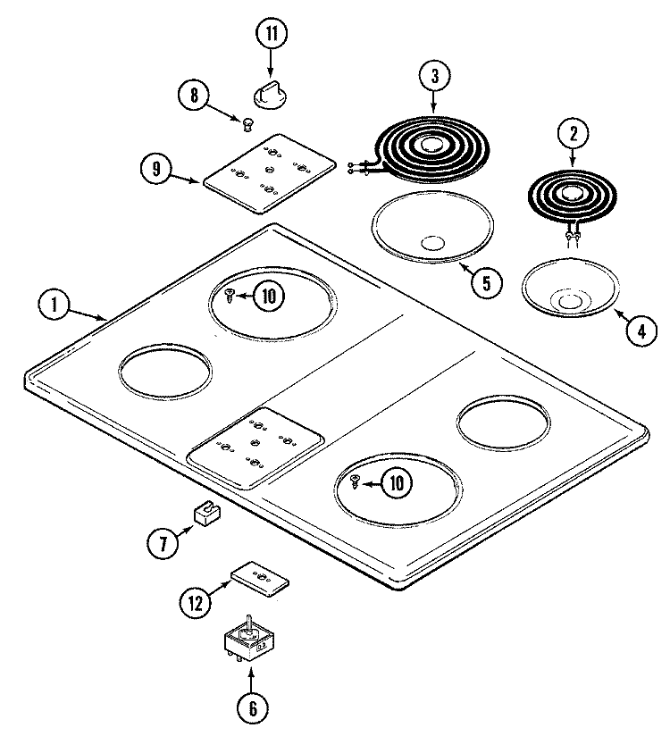 TOP ASSEMBLY Diagram and Parts List for CCE407W-C  Jenn-Air Cooktop