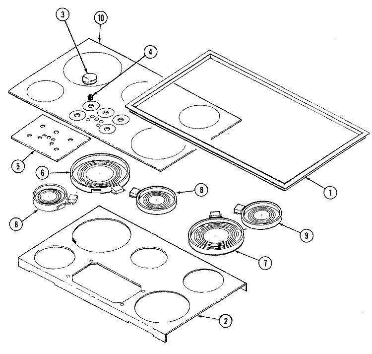 TOP Diagram and Parts List for CCR567B-C  Jenn-Air Cooktop