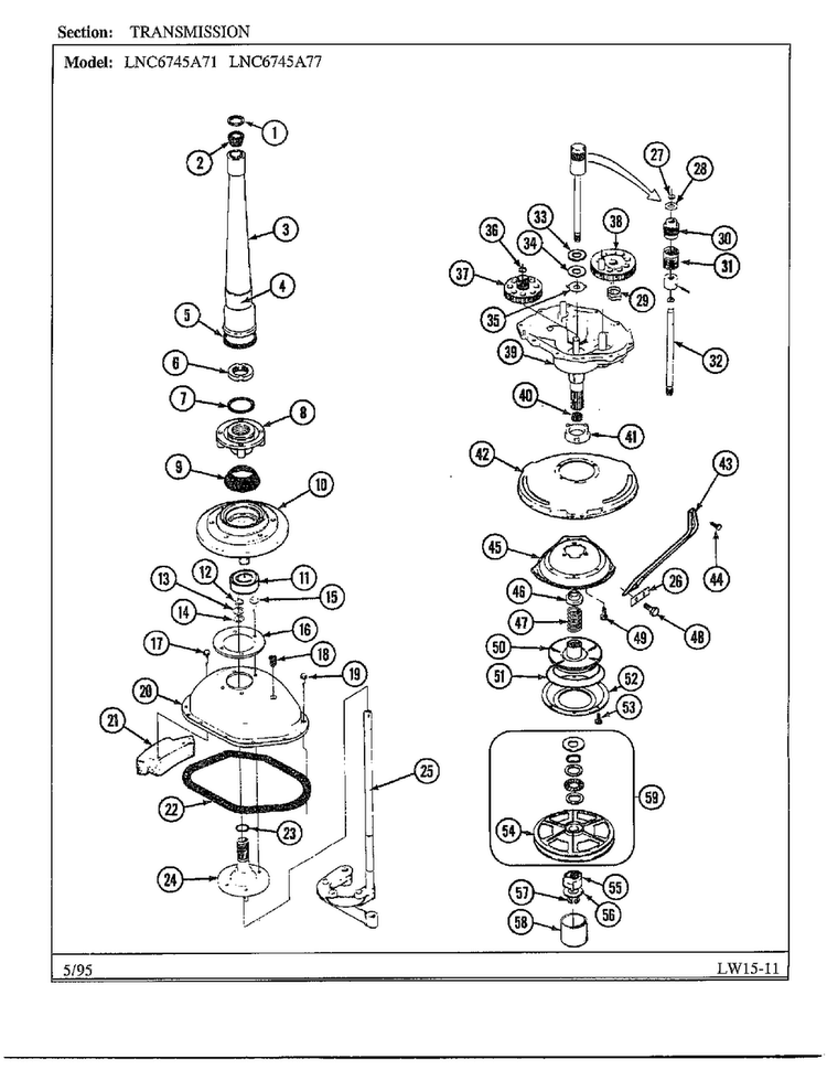 Transmission Diagram and Parts List for 6745A71  Norge Washer