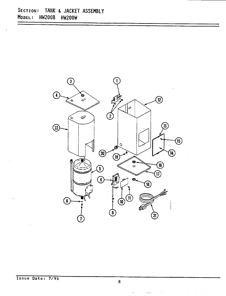 TANK & JACKET ASSEMBLY Diagram and Parts List for HW200W  Jenn-Air Miscellaneous