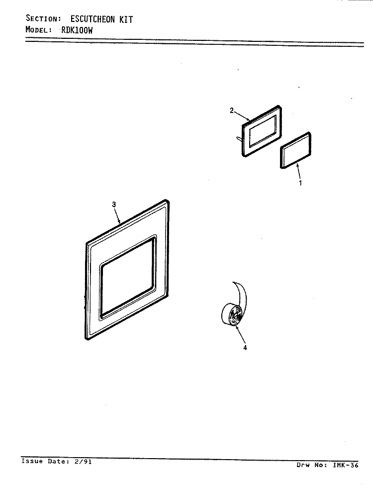 ESCUTCHEON KIT Diagram and Parts List for RDK100W  Jenn-Air Range