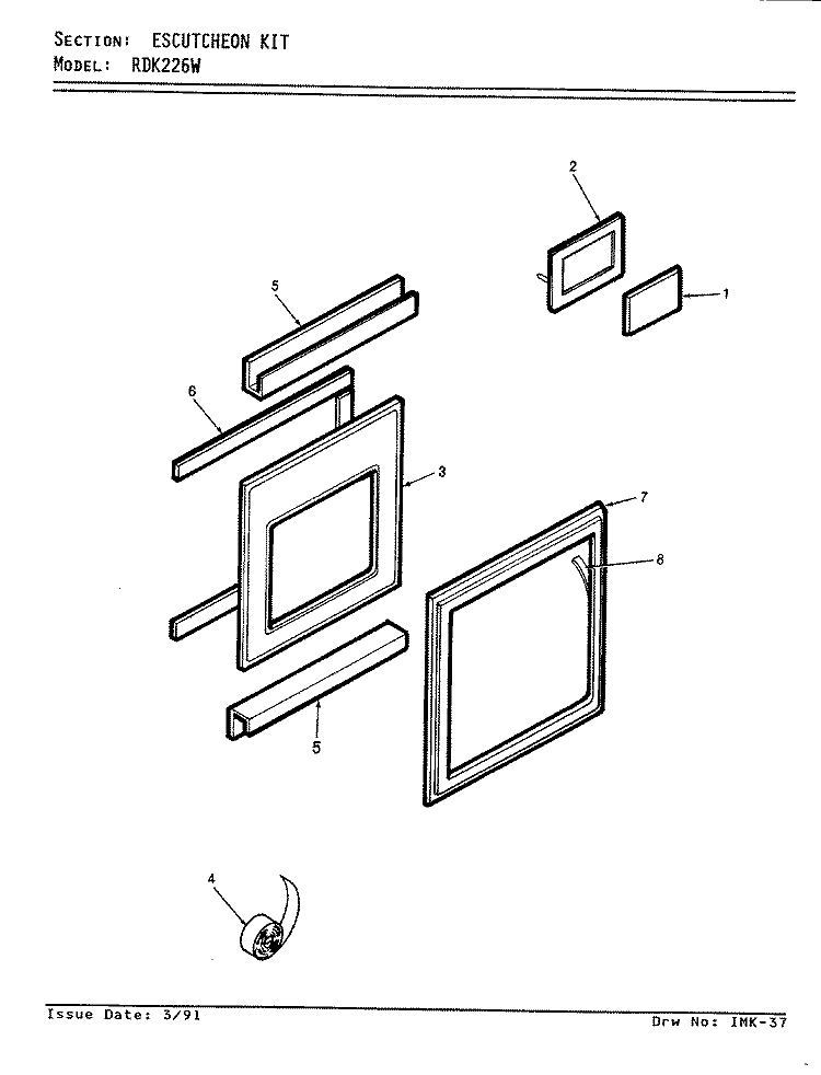 ESCUTCHEON KIT Diagram and Parts List for RDK226W  Jenn-Air Range