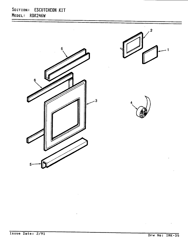 ESCUTCHEON KIT Diagram and Parts List for RDK246W  Jenn-Air Range