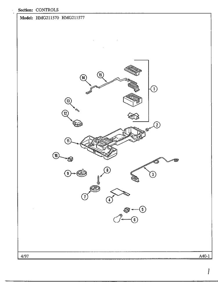 Controls Diagram and Parts List for HMG211577  Admiral Refrigerator