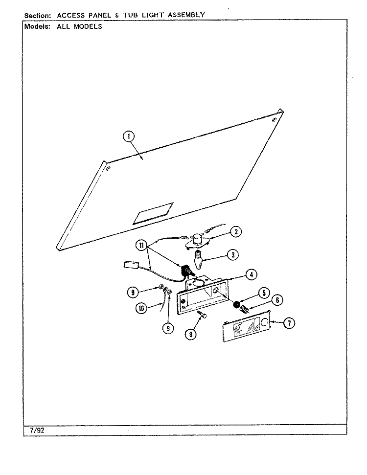 ACCESS PANEL ASSEMBLY Diagram and Parts List for LSE2700W  Jenn-Air Washer Dryer Combo