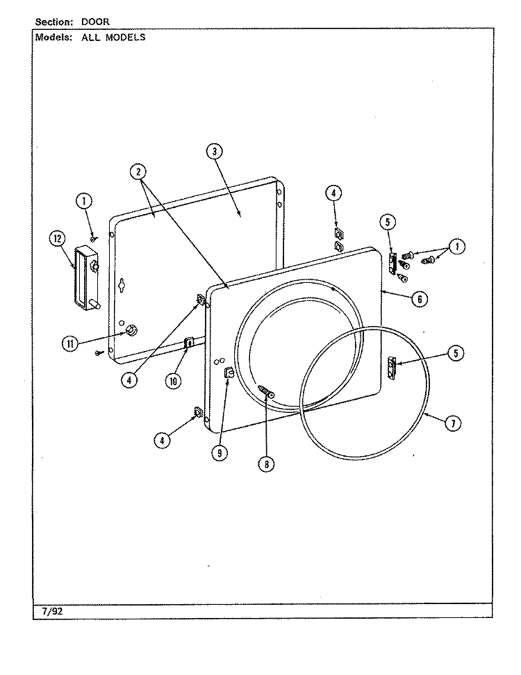 DOOR Diagram and Parts List for LSE2700W  Jenn-Air Washer Dryer Combo