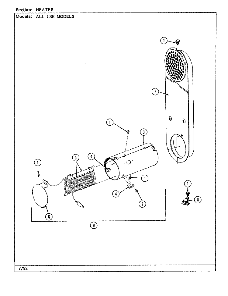 HEATER Diagram and Parts List for LSE2700W  Jenn-Air Washer Dryer Combo