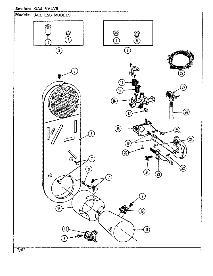 GAS VALVE Diagram and Parts List for LSG2700W  Jenn-Air Washer Dryer Combo