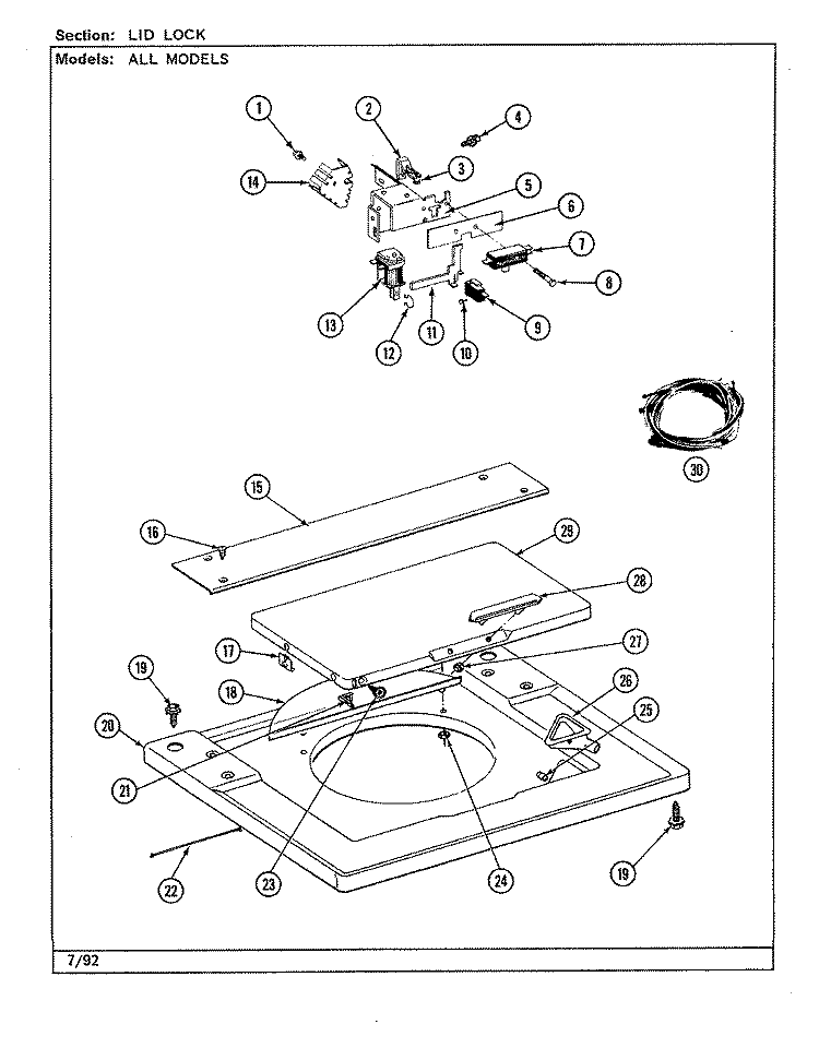 LID LOCK Diagram and Parts List for LSE2700W  Jenn-Air Washer Dryer Combo