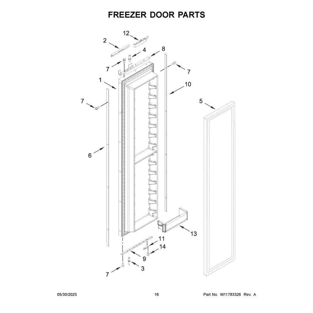 Freezer Door Parts Diagram and Parts List for JBSFS42NMX25  Jenn-Air Refrigerator