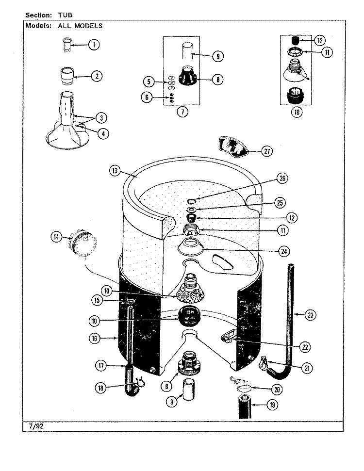 TUB Diagram and Parts List for LSE2700W  Jenn-Air Washer Dryer Combo