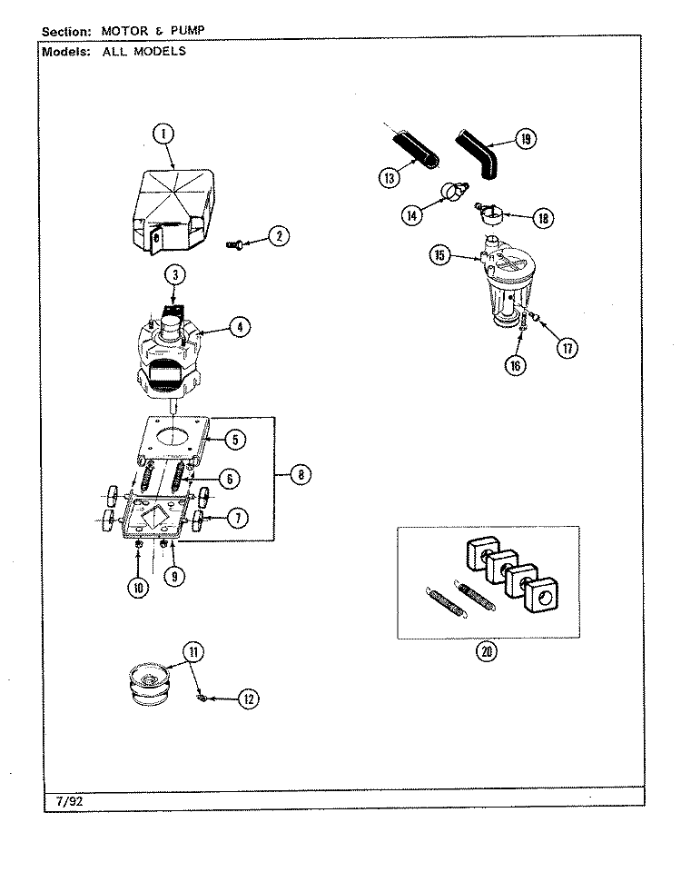 MOTOR ASSEMBLY Diagram and Parts List for LSE2700W  Jenn-Air Washer Dryer Combo