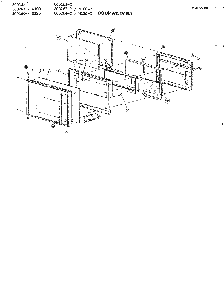DOOR ASSEMBLY Diagram and Parts List for 800264  Jenn-Air Wall Oven