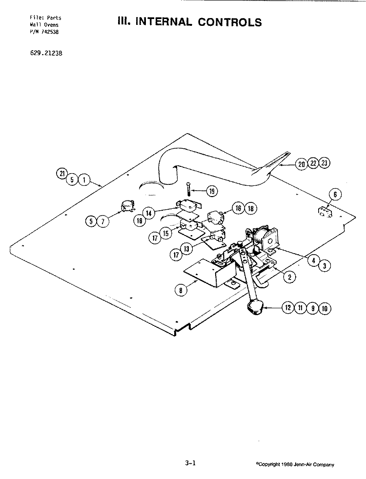 INTERNAL CONTROLS Diagram and Parts List for 21238  Jenn-Air Wall Oven