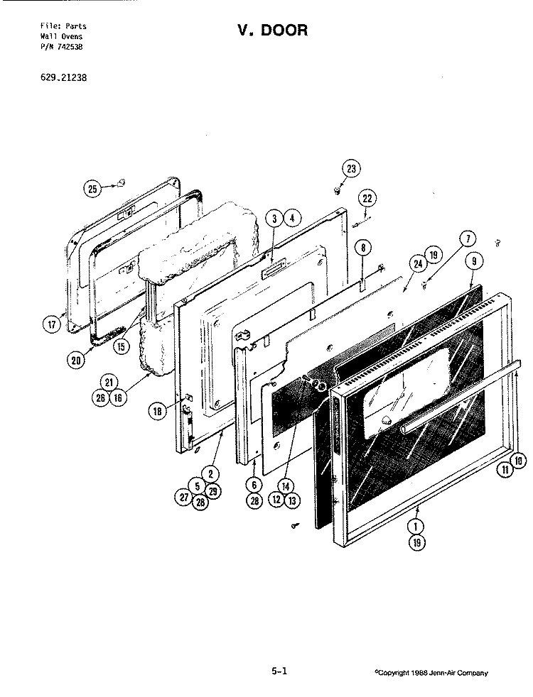 DOOR Diagram and Parts List for 21238  Jenn-Air Wall Oven