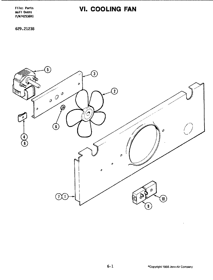 COOLING FAN Diagram and Parts List for 21238  Jenn-Air Wall Oven