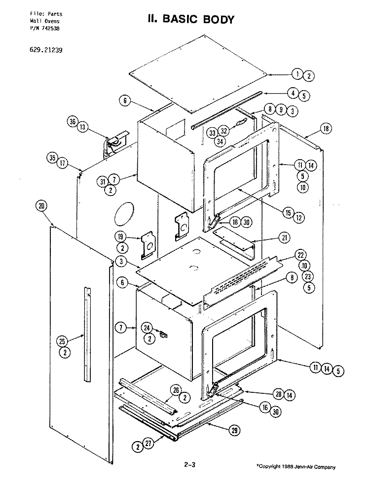 BODY Diagram and Parts List for 21239  Jenn-Air Wall Oven