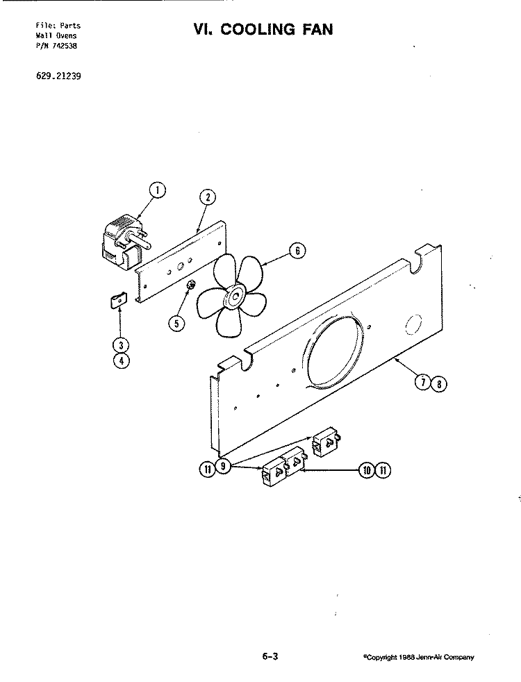 COOLING FAN Diagram and Parts List for 21239  Jenn-Air Wall Oven