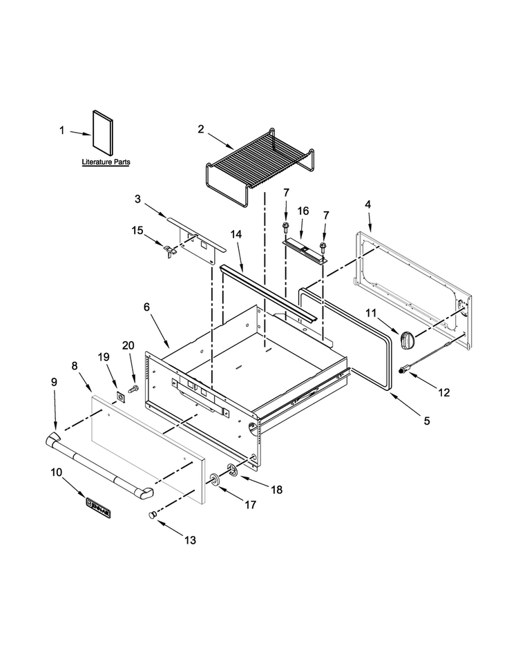 Control Panel And Drawer Parts Diagram and Parts List for JWD3030EP00  Jenn-Air Warming Drawer
