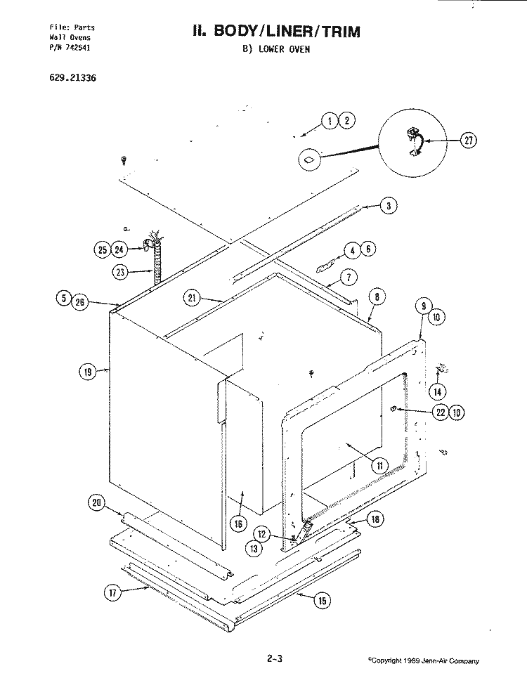 BODY Diagram and Parts List for 21336  Jenn-Air Microwave Oven Combo