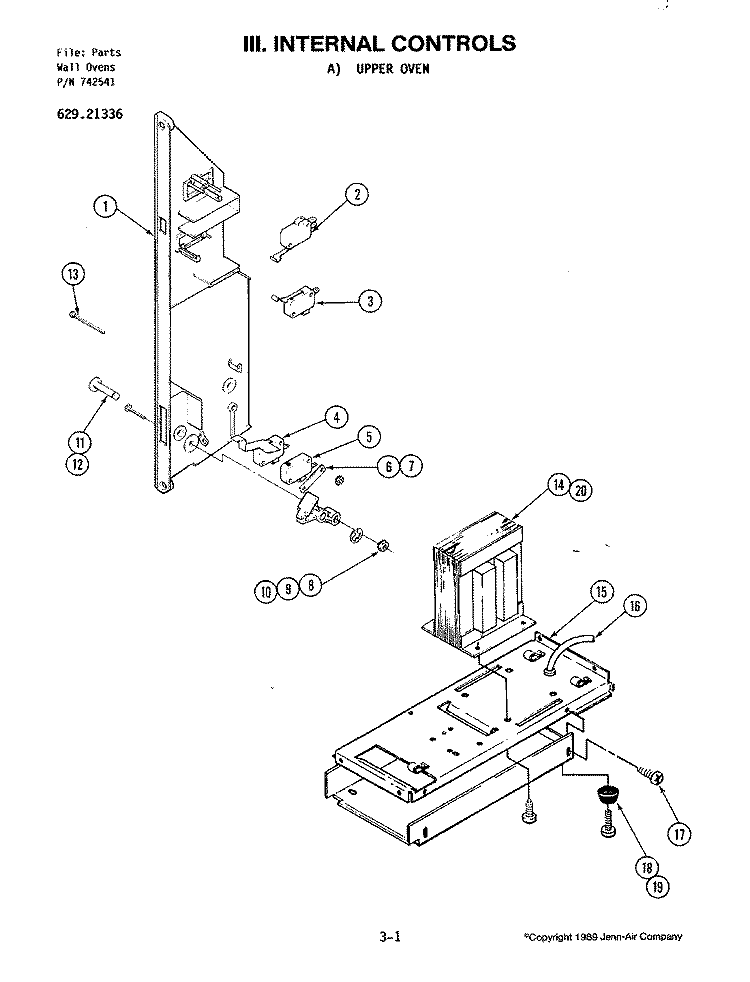 INTERNAL CONTROLS (UPPER) Diagram and Parts List for 21336  Jenn-Air Microwave Oven Combo
