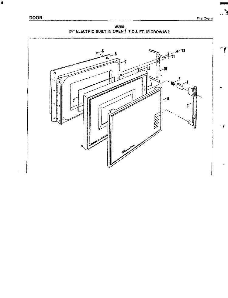 DOOR (MICROWAVE) Diagram and Parts List for W200  Jenn-Air Microwave Oven Combo