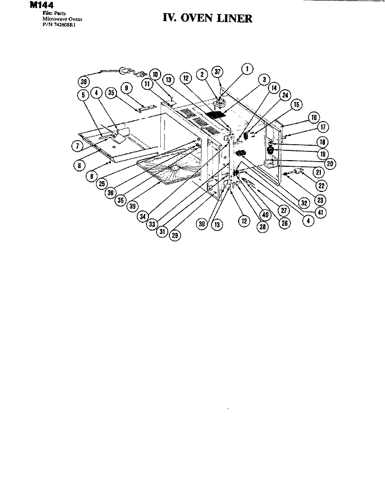LINER Diagram and Parts List for M144  Jenn-Air Microwave