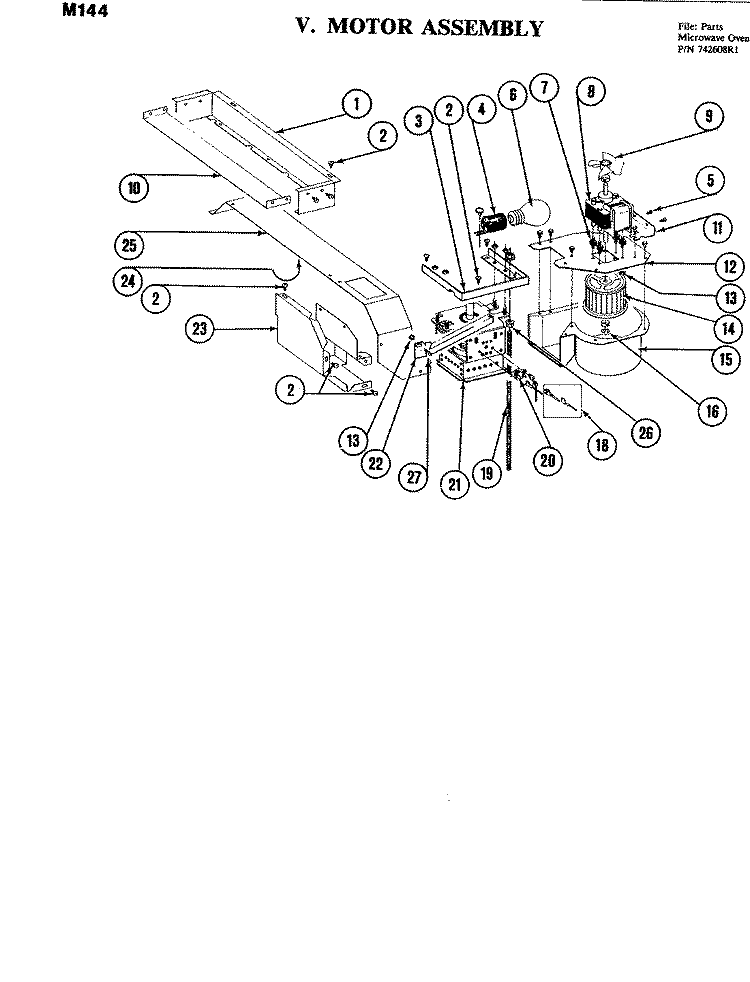 MOTOR ASSEMBLY Diagram and Parts List for M144  Jenn-Air Microwave