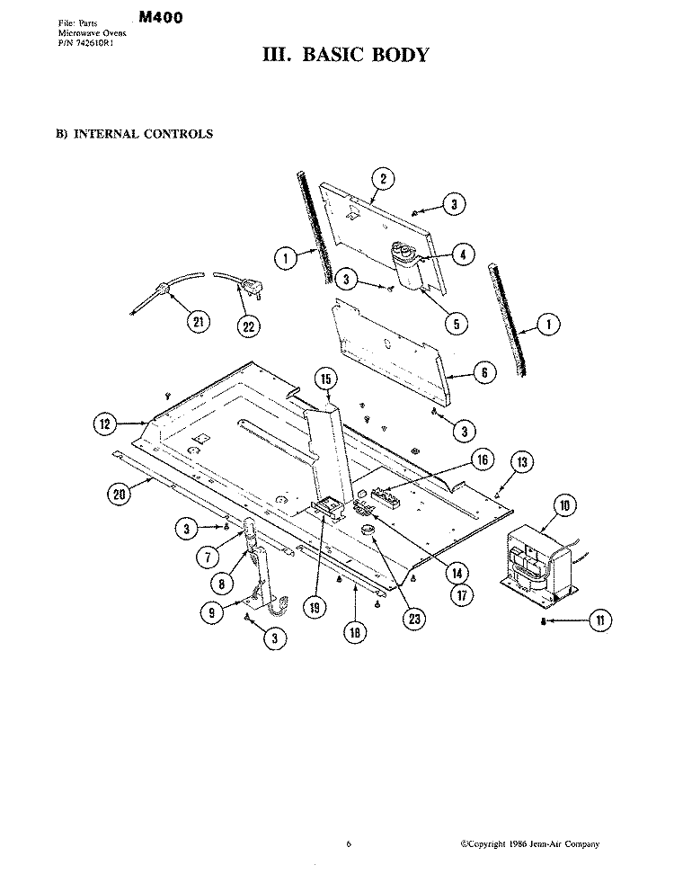 BODY Diagram and Parts List for M400  Jenn-Air Microwave Oven Combo