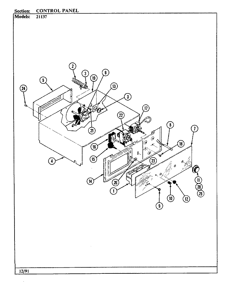 CONTROL PANEL Diagram and Parts List for 21137  Jenn-Air Wall Oven