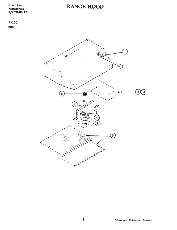 RANGE HOOD (RH100) Diagram and Parts List for RH100  Jenn-Air Range Hood