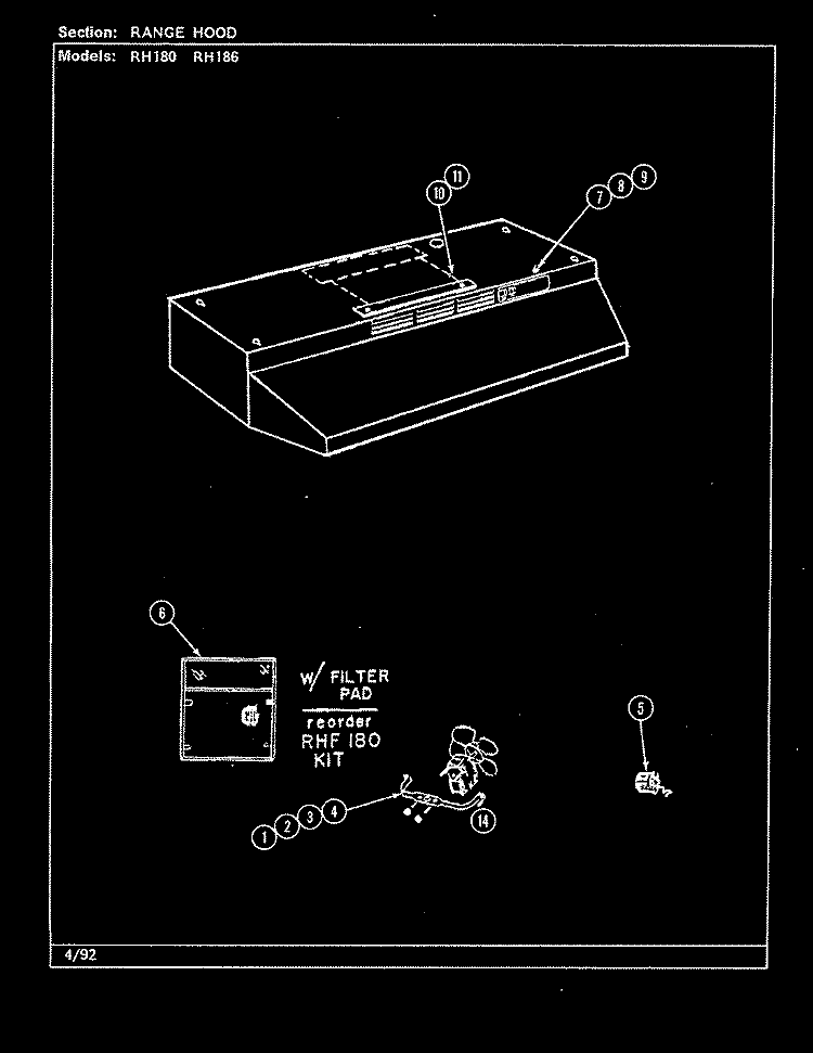 RANGE HOOD Diagram and Parts List for RH186W  Jenn-Air Range Hood