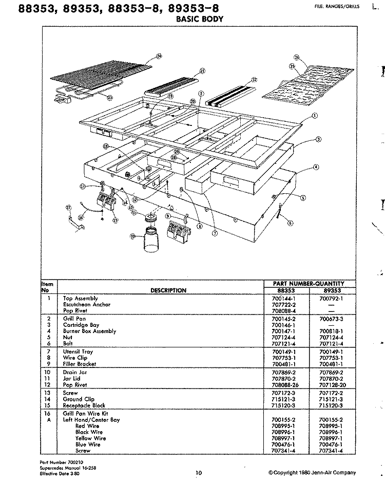 BODY Diagram and Parts List for 88353-8  Jenn-Air Cooktop
