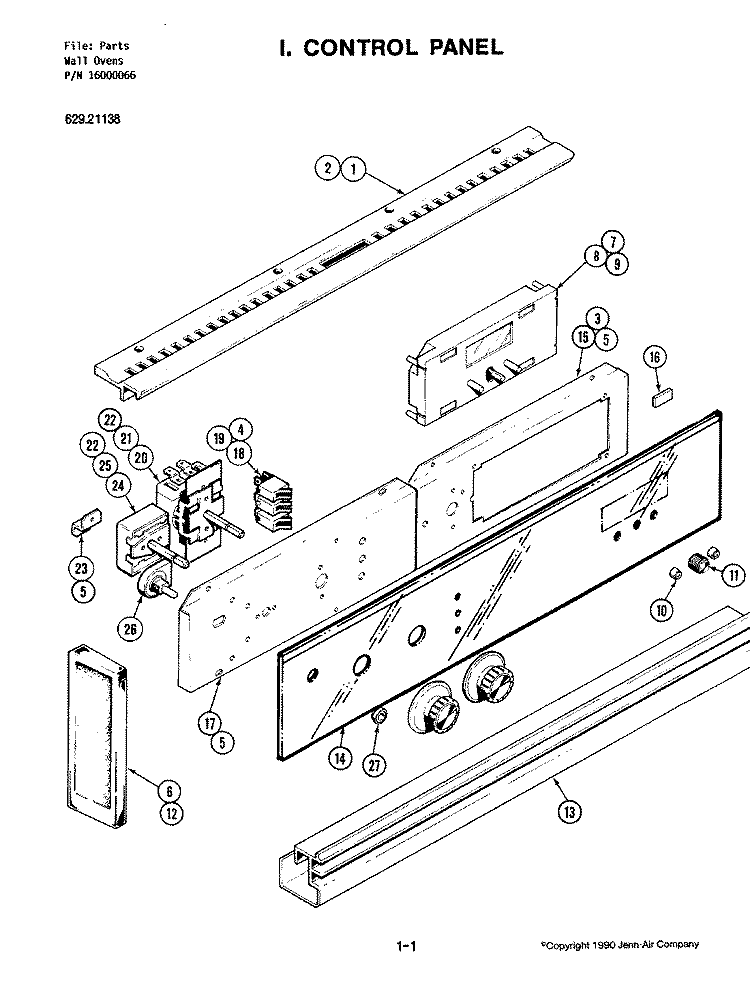 CONTROL PANEL Diagram and Parts List for 62921138  Kenmore Wall Oven