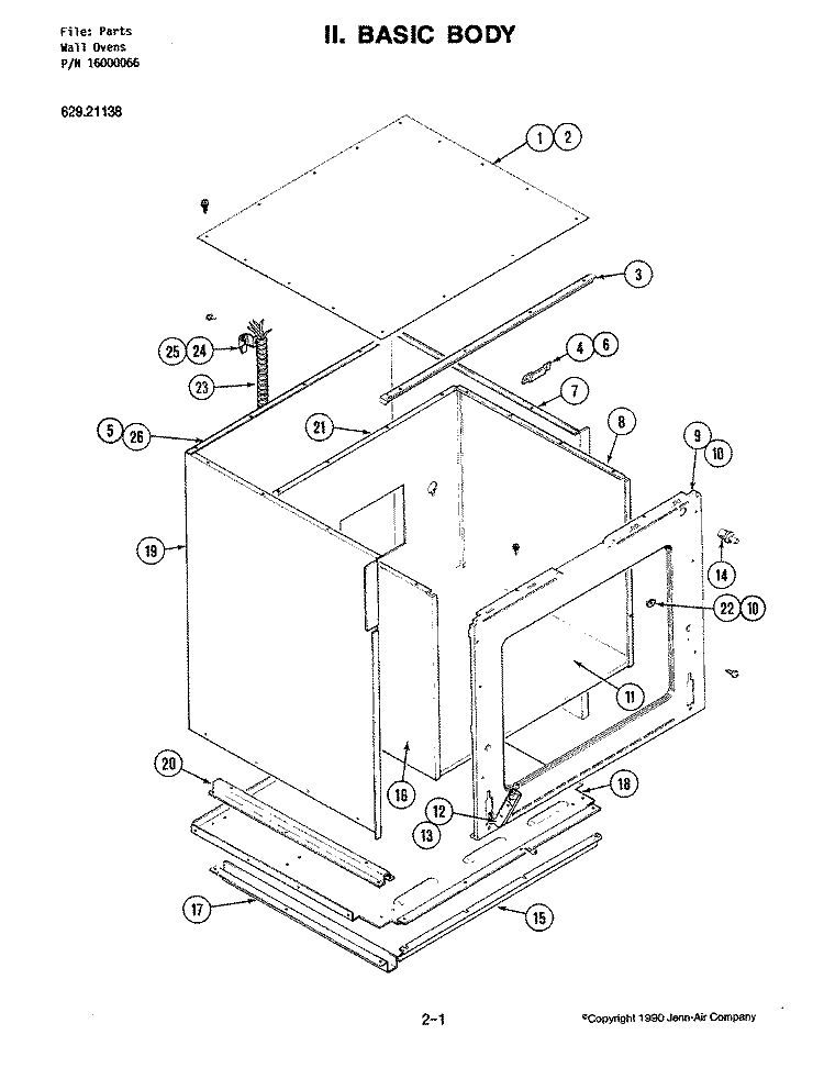 BODY Diagram and Parts List for 62921138  Kenmore Wall Oven