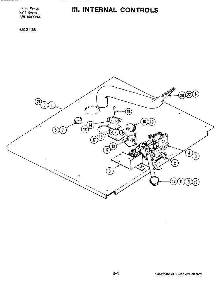 INTERNAL CONTROLS Diagram and Parts List for 62921138  Kenmore Wall Oven
