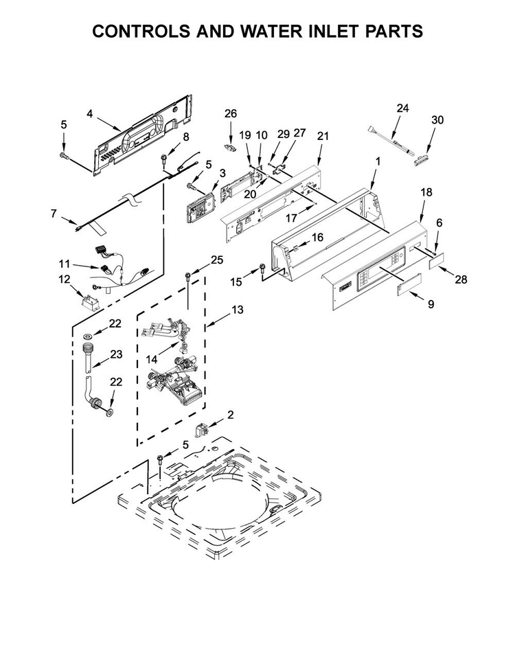 Controls And Water Inlet Parts Diagram and Parts List for MAT20PRAWW0  Maytag Washer
