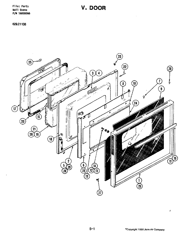 DOOR Diagram and Parts List for 62921138  Kenmore Wall Oven