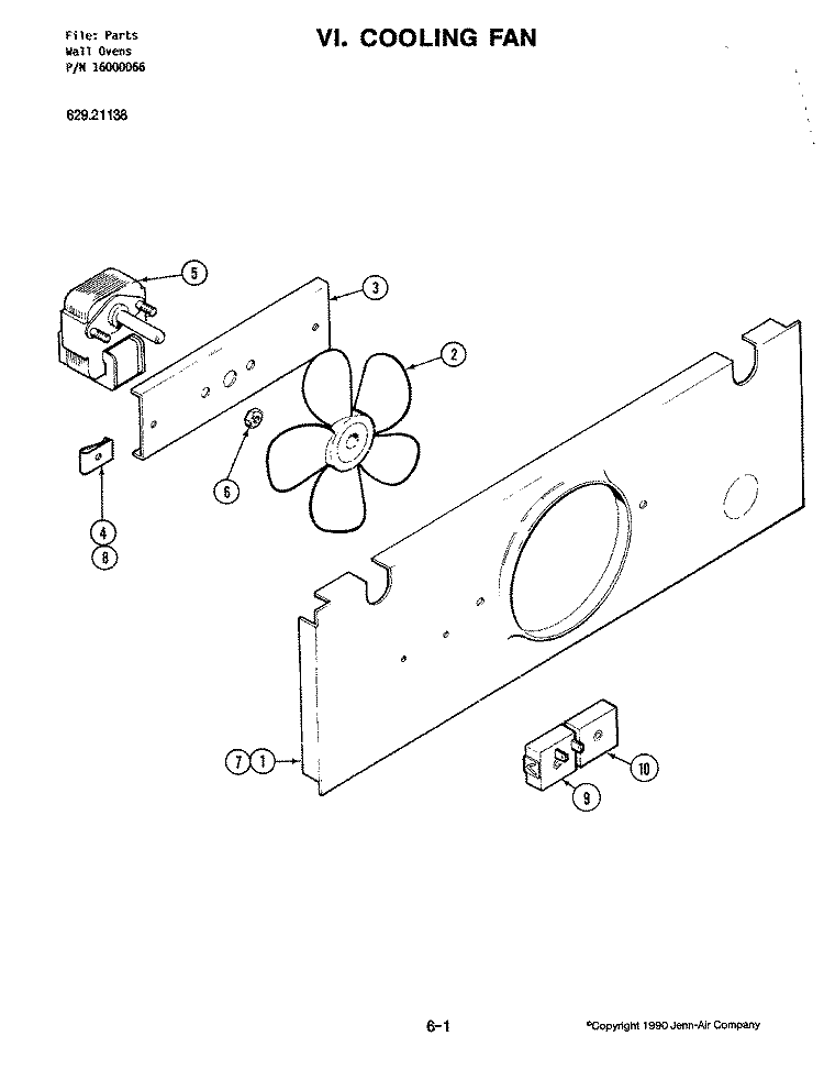 COOLING FAN Diagram and Parts List for 62921138  Kenmore Wall Oven