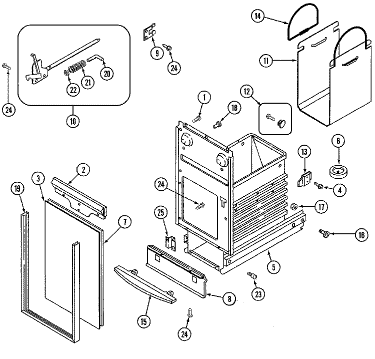 CONTAINER BODY Diagram and Parts List for TC407B  Jenn-Air Trash Compactor