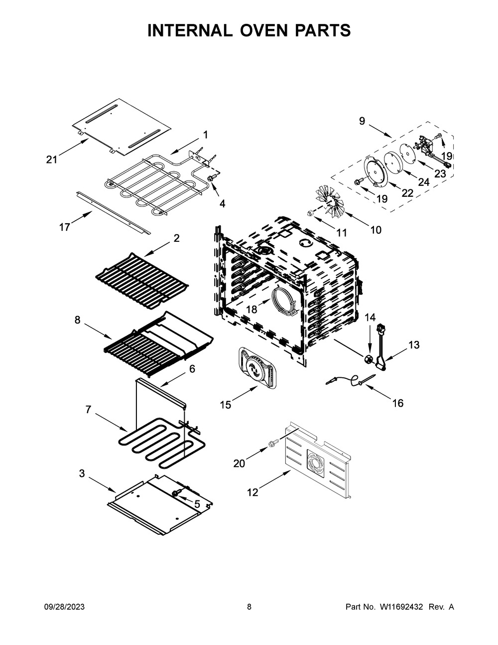 Internal Oven Parts Diagram and Parts List for JMW2430LL03  Jenn-Air Microwave Oven Combo