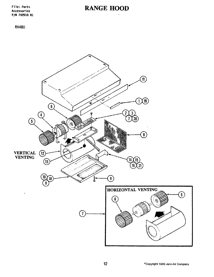 HOOD Diagram and Parts List for RH480  Jenn-Air Range Hood