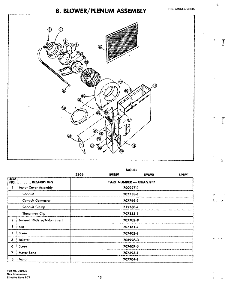 BLOWER ASSEMBLY Diagram and Parts List for 2366  Hoover Cooktop
