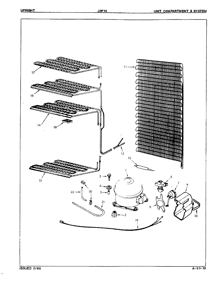 UNIT COMPARTMENT & SYSTEM Diagram and Parts List for JDF15  Jenn-Air Freezer