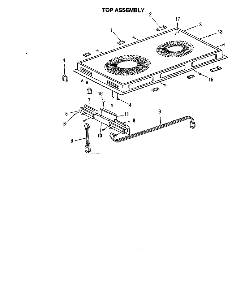 TOP ASSEMBLY Diagram and Parts List for A135F  Jenn-Air Cooktop