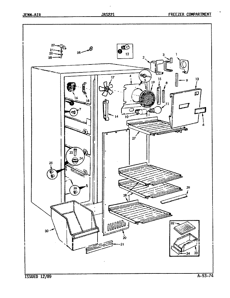 FREEZER COMPARTMENT Diagram and Parts List for JRS221 9Q10B Jenn-Air Refrigerator