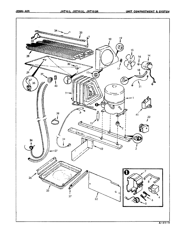 UNIT COMPARTMENT & SYSTEM Diagram and Parts List for JRT153L 7C51B Jenn-Air Refrigerator