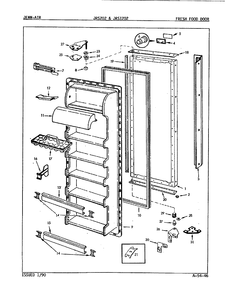 FRESH FOOD DOOR Diagram and Parts List for JRS202 8N06A Jenn-Air Refrigerator