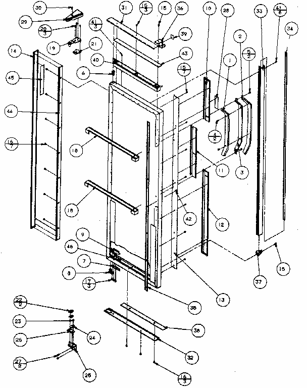 Refrigerator Door, Hinge, And Trim Parts Diagram and Parts List for 596SBI20H P7836032W Kenmore Refrigerator