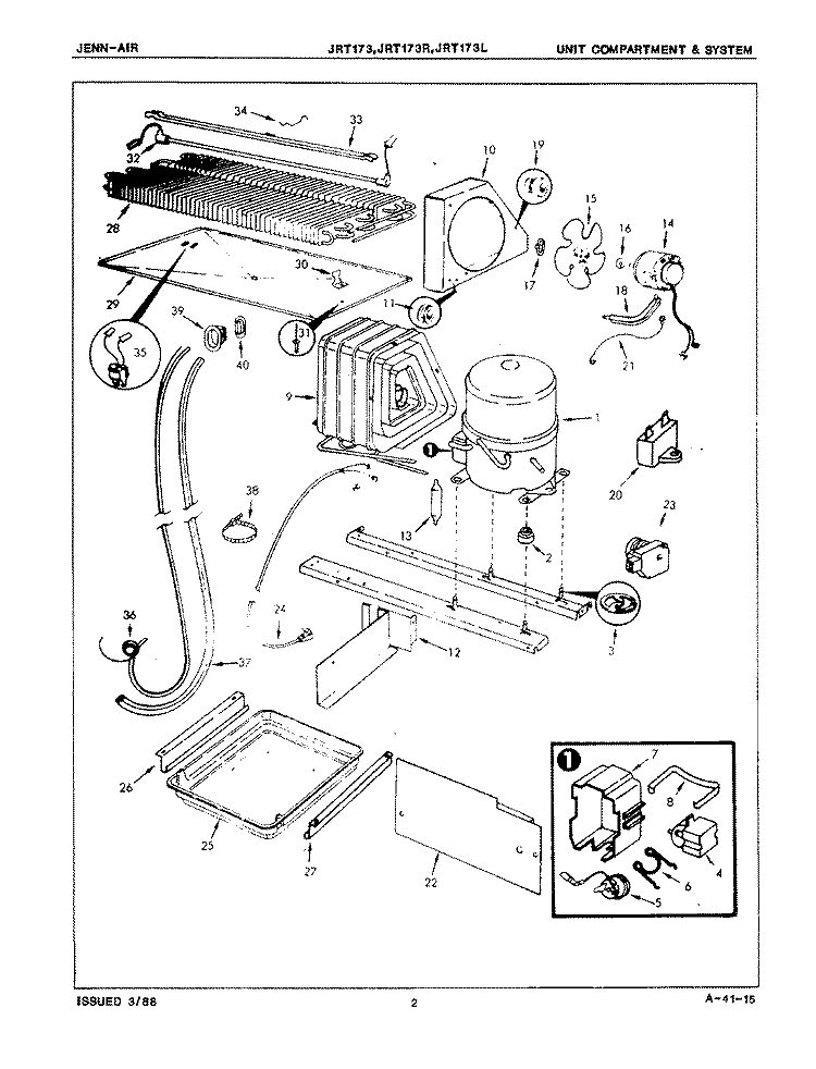 UNIT COMPARTMENT & SYSTEM Diagram and Parts List for JRT173 7C52A Jenn-Air Refrigerator